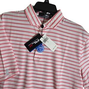 RLX Ralph Lauren Polo Shirt Mens Large Pink Striped Wicking Athletic Performance